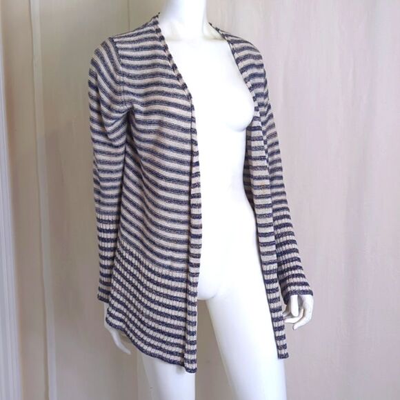 Coldwater Creek Sweater Medium 10-12 Blue and White Striped Cardigan - Picture 1 of 7